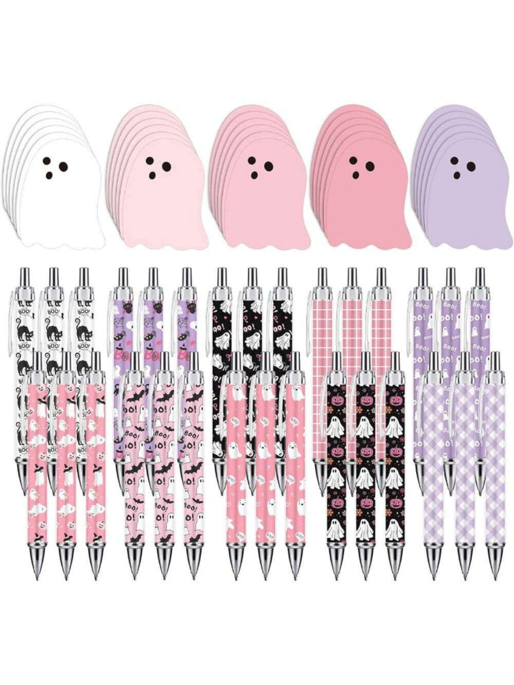 60Pcs Halloween Sticky Note Set with Ghost Pens - Office & Party Supplies
